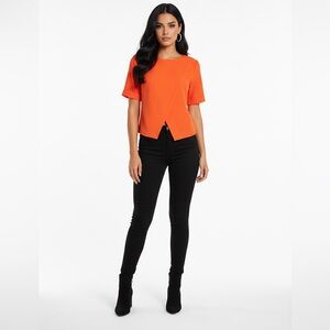 MINE Bright Orange Textured Cross-Front Short Sleeve Top Size L